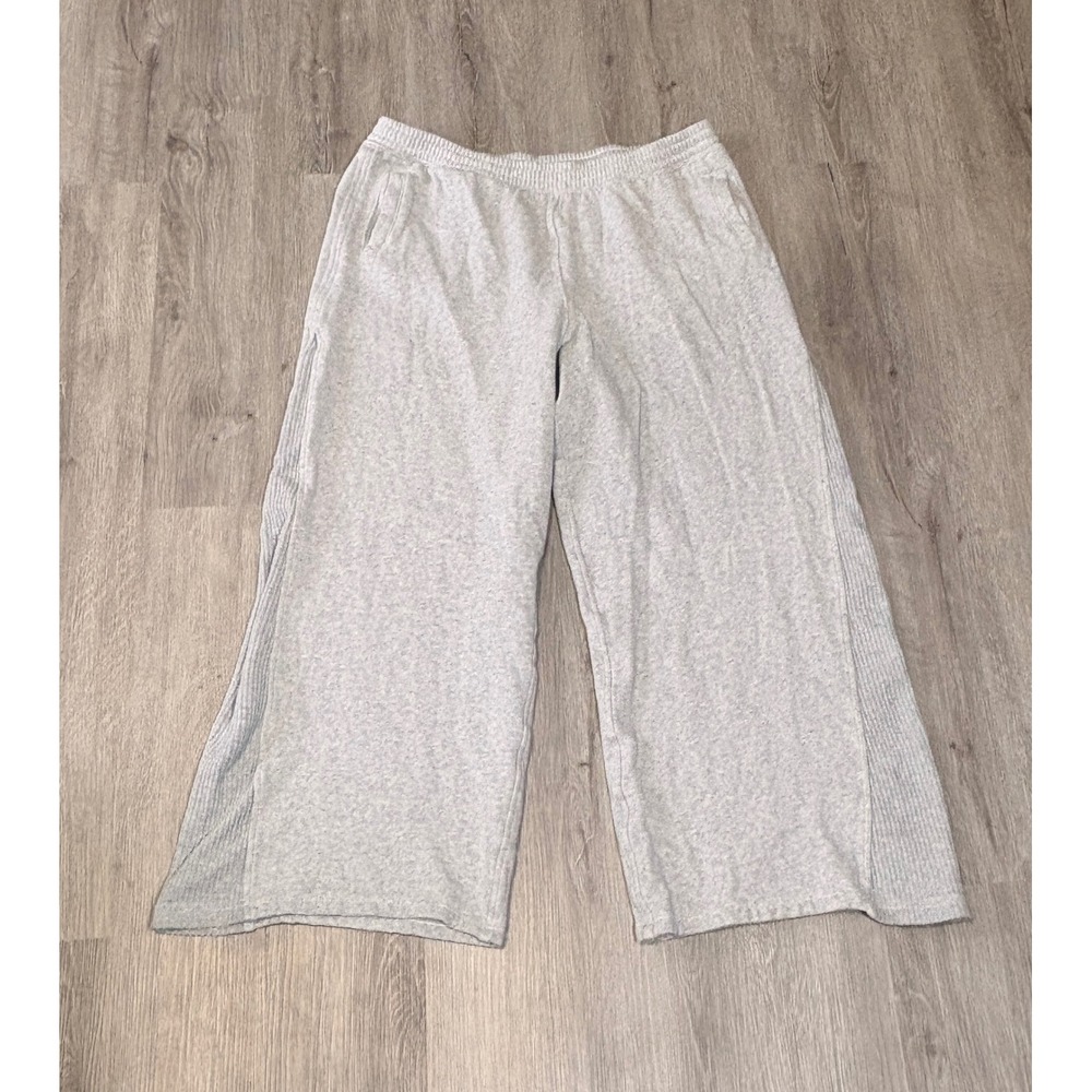 Aerie Wide Leg Sweatpants Gray Heather Ribbed Side Panel Lounge Pants XL Long